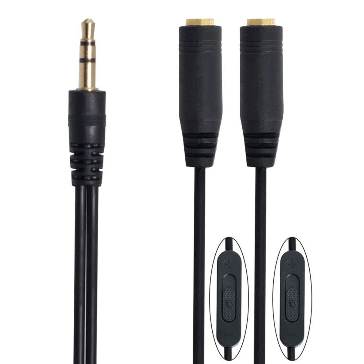 3.5mm Headphone Audio Y Splitter Cable 1 Male to 2 Female with Dual Slide Volume Controls 3 Pole TRS Stereo Aux Adapter for Earphones Speakers iPod PC