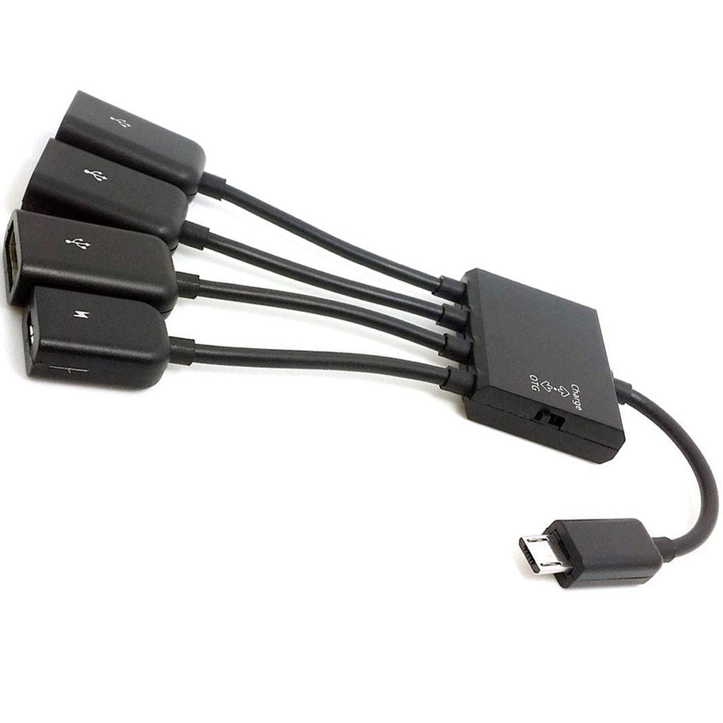 Micro USB OTG Hub Adapter Cable 3 Port USB 2.0 Splitter with Power Charging Port and Switch for Fire TV Stick 4K Chromecast Android TV Box Tablet Flash Drive
