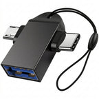 2 in 1 USB OTG Adapter USB 3.0 Female to USB-C and Micro USB Male Converter with Lanyard for Phone Tablet Flash Drive Keyboard Mouse