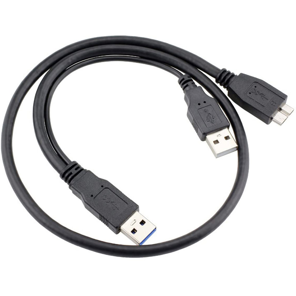 USB 3.0 Y Cable Dual USB A Male to Micro B Cord Extra Power Boost 5Gbps Data Lead for External Hard Drive HDD Enclosure Wii U Blu Ray WD Seagate Toshiba
