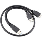 USB 3.0 Y Cable Dual USB A Male to Micro B Cord Extra Power Boost 5Gbps Data Lead for External Hard Drive HDD Enclosure Wii U Blu Ray WD Seagate Toshiba