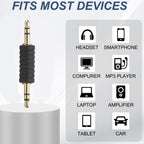 3.5mm Male to Male Audio Adapter 1/8 Inch TRS Stereo Coupler AUX Cable Joiner Gender Changer Connector Gold Plated for Speaker PC Laptop Headphone MP3