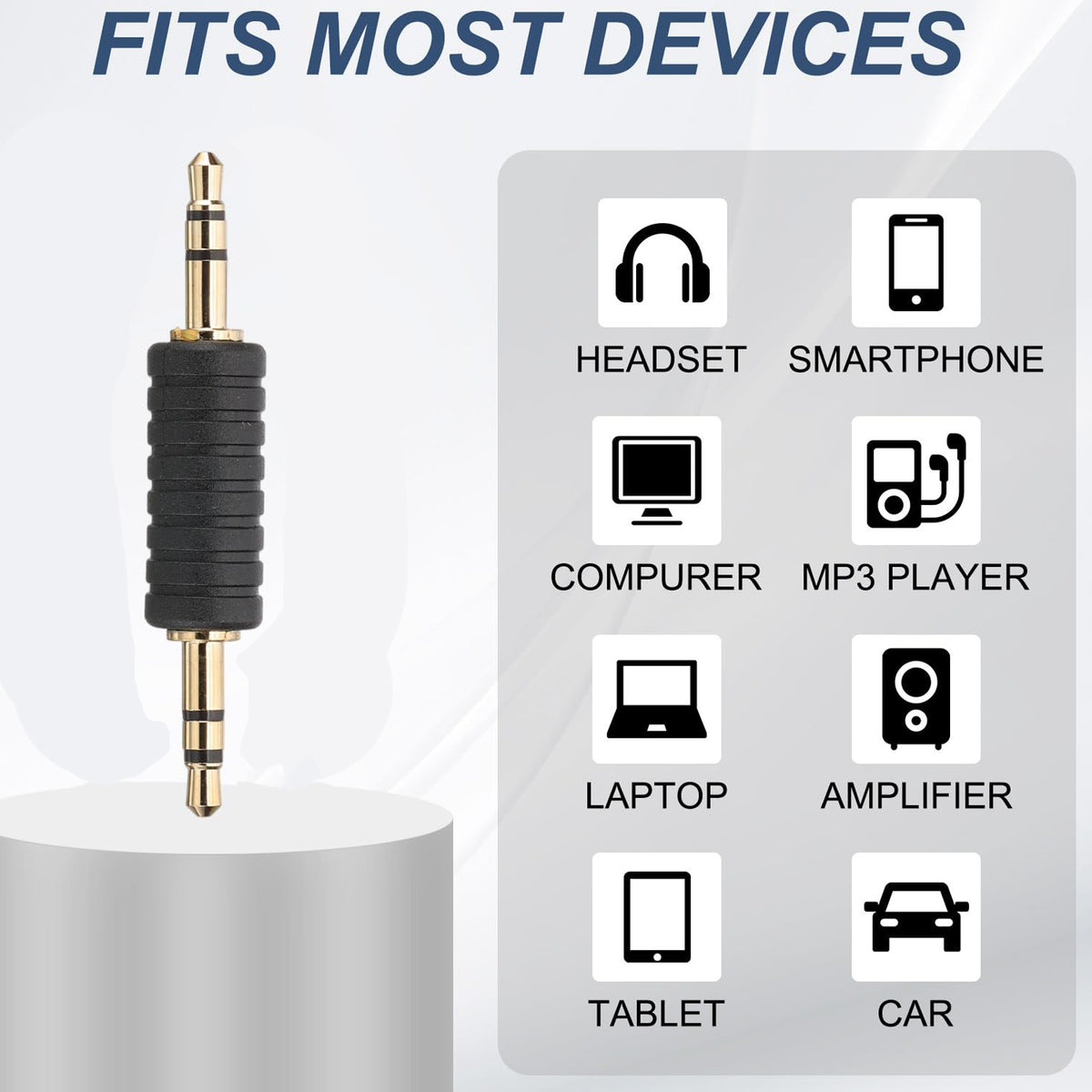 3.5mm Male to Male Audio Adapter 1/8 Inch TRS Stereo Coupler AUX Cable Joiner Gender Changer Connector Gold Plated for Speaker PC Laptop Headphone MP3