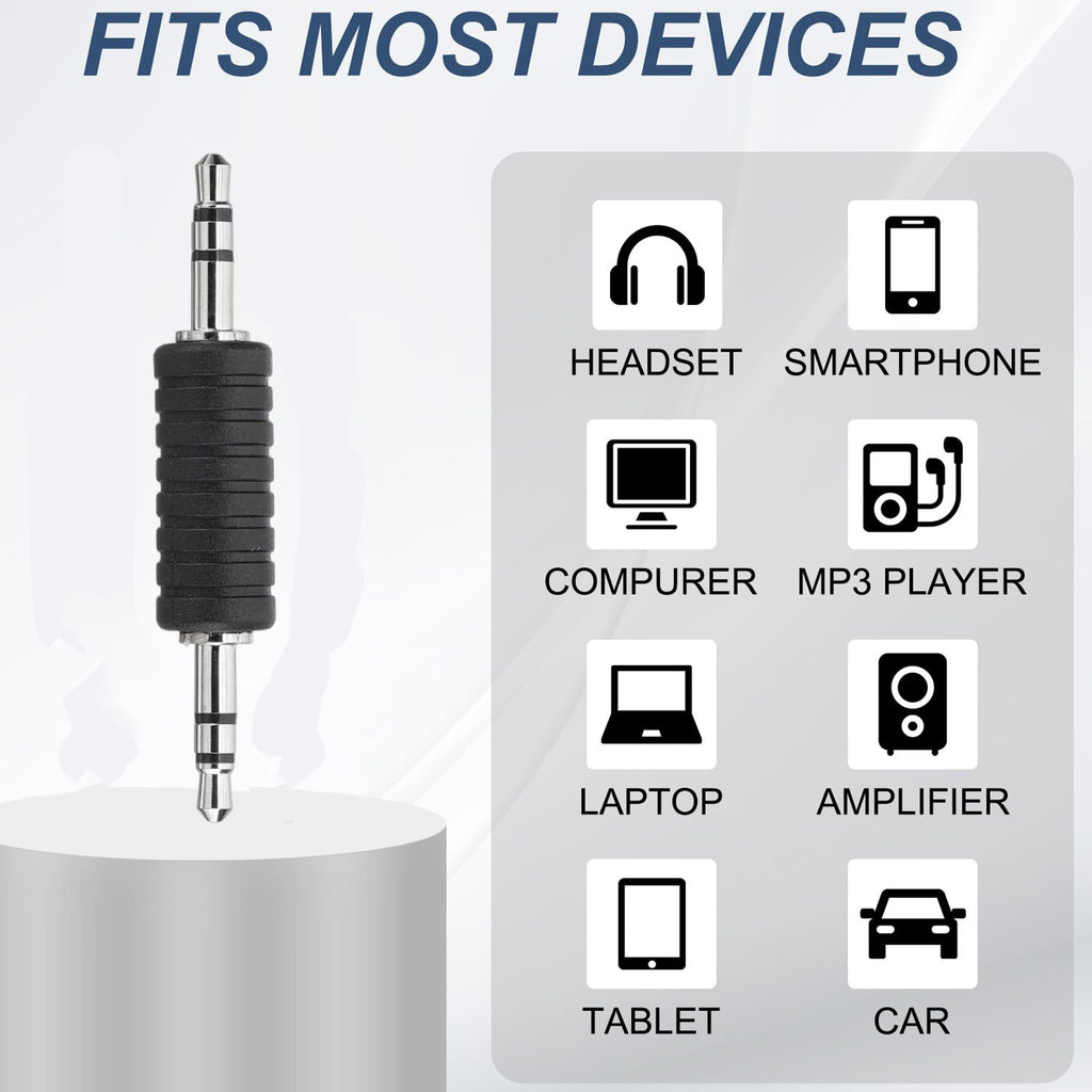 3.5mm Male to Male Audio Adapter 1/8 Inch TRS Stereo Coupler AUX Cable Joiner Gender Changer Nickel Plated for Speaker PC Laptop Headphone Tablet MP3