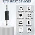 3.5mm Male to Male Audio Adapter 1/8 Inch TRS Stereo Coupler AUX Cable Joiner Gender Changer Nickel Plated for Speaker PC Laptop Headphone Tablet MP3
