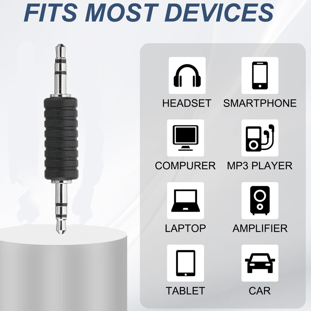 3.5mm Male to Male Audio Adapter 1/8 Inch TRS Stereo Coupler AUX Cable Joiner Gender Changer Nickel Plated for Speaker PC Laptop Headphone Tablet MP3