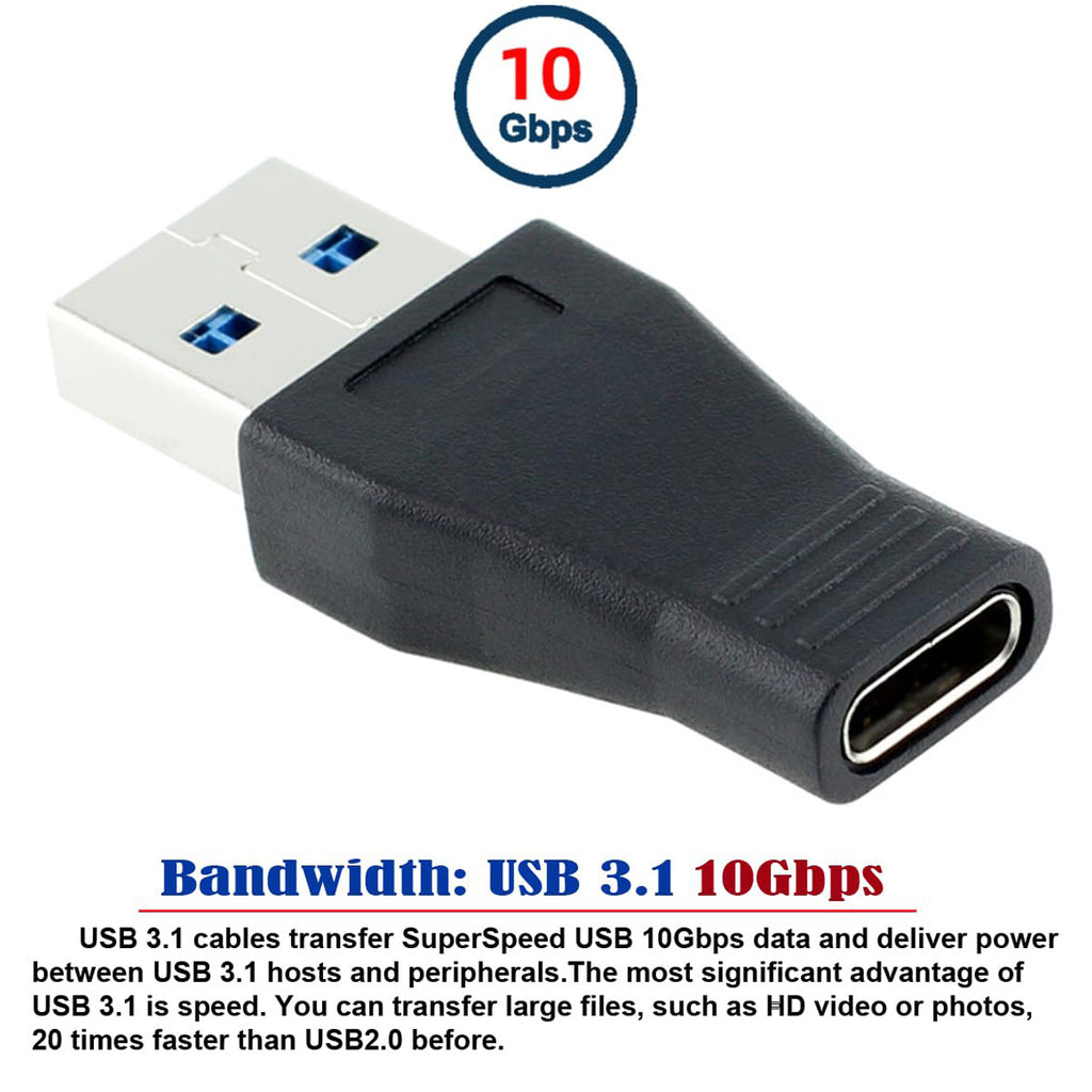 USB C Female to USB 3.0 A Male Adapter 10Gbps Straight Type C to USB Converter Fast Charge Data Sync for PC Laptop Tablet Phone Hard Drive