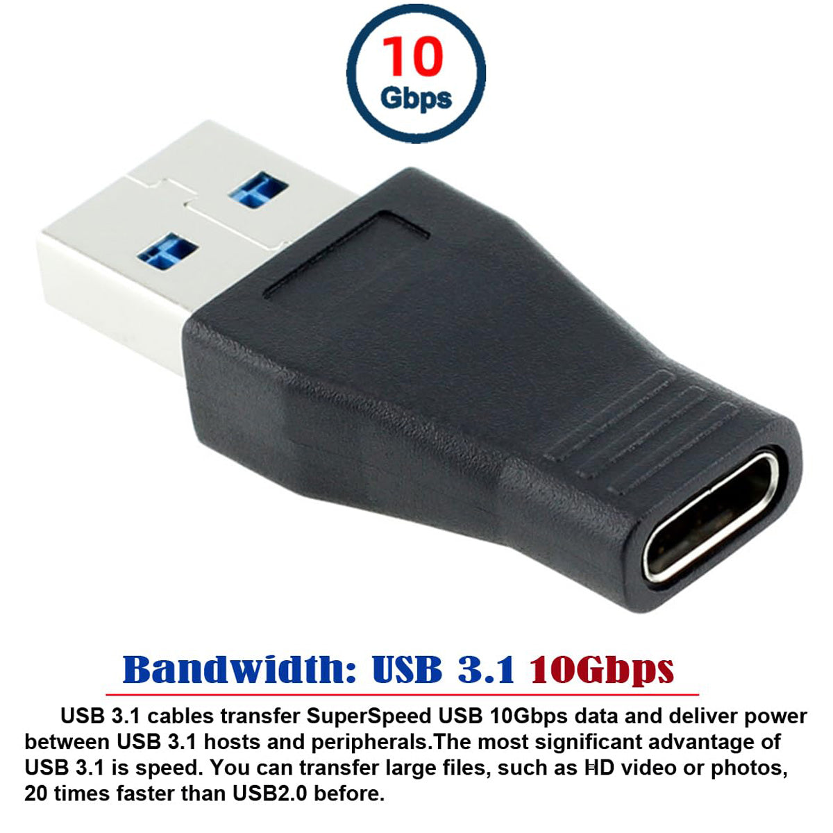 USB C Female to USB 3.0 A Male Adapter 10Gbps Straight Type C to USB Converter Fast Charge Data Sync for PC Laptop Tablet Phone Hard Drive