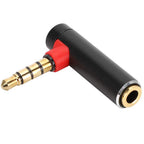 3.5mm Right Angle Adapter Male to Female 90 Degree L Shape Metal Audio Connector for Headset Headphone Smartphone Tablet Laptop