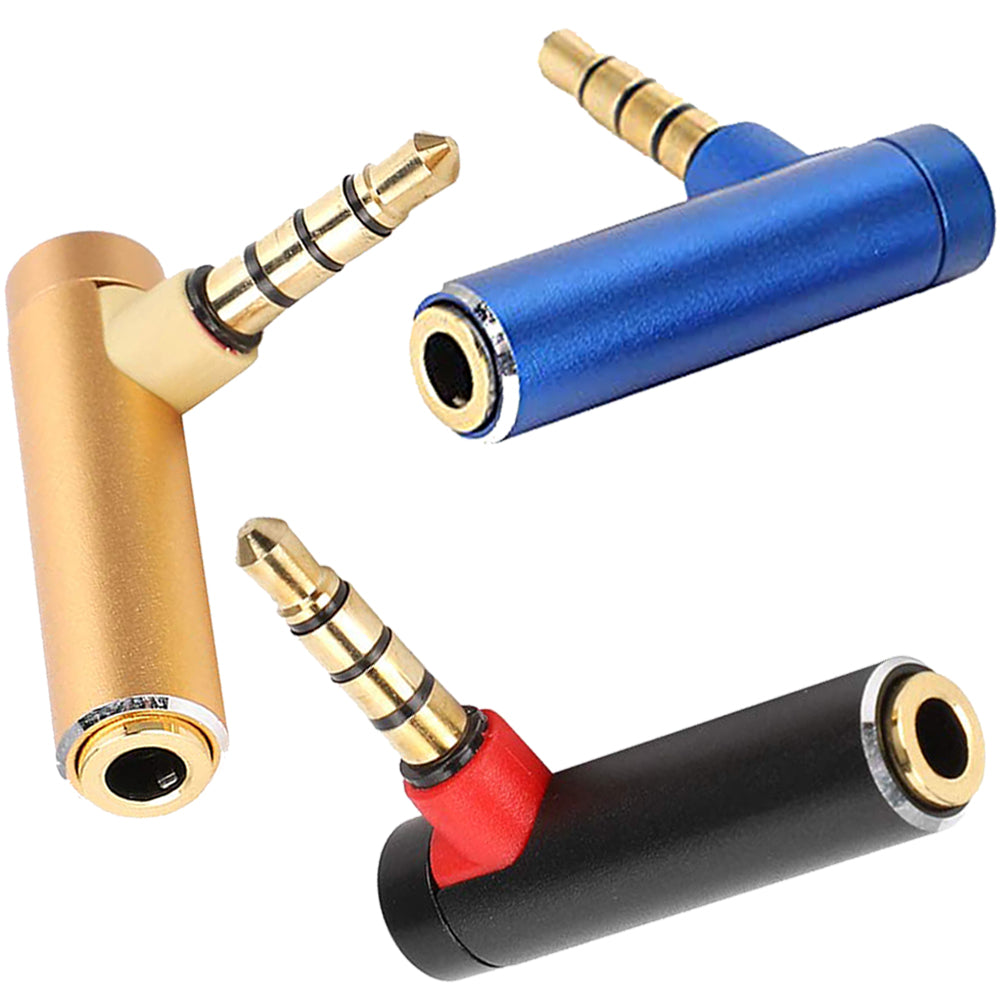 3.5mm Right Angle Adapter Male to Female 90 Degree L Shape Metal Audio Connector for Headset Headphone Smartphone Tablet Laptop