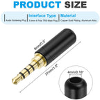 3.5mm TRRS 4 Pole Male Solder Audio Plug Connector 1/8 Inch Gold Plated DIY Replacement Jack for Headphone Headset Microphone Cable Repair Metal Shell