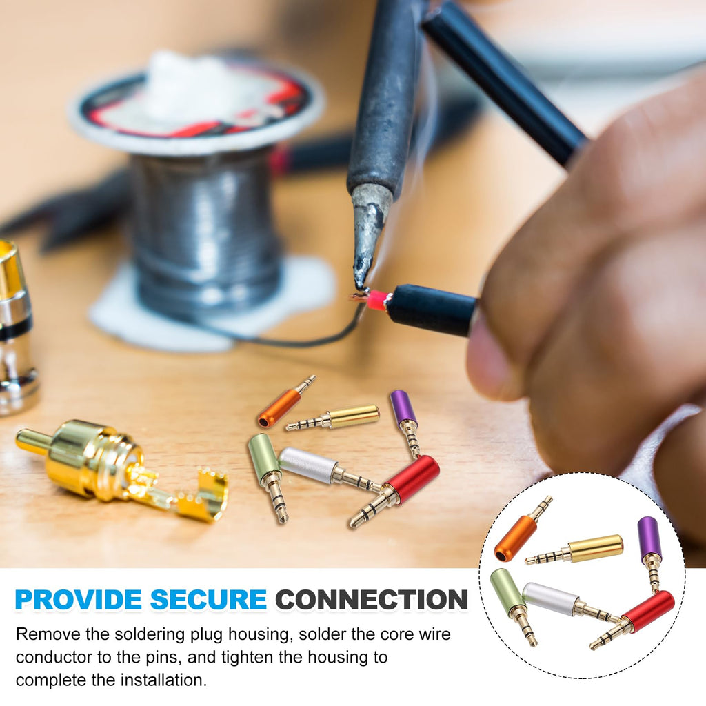 3.5mm TRRS 4 Pole Male Solder Audio Plug Connector 1/8 Inch Gold Plated DIY Replacement Jack for Headphone Headset Microphone Cable Repair Metal Shell