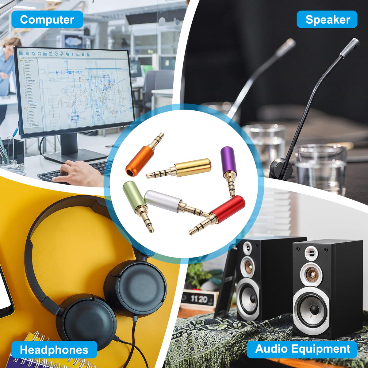 3.5mm TRRS 4 Pole Male Solder Audio Plug Connector 1/8 Inch Gold Plated DIY Replacement Jack for Headphone Headset Microphone Cable Repair Metal Shell