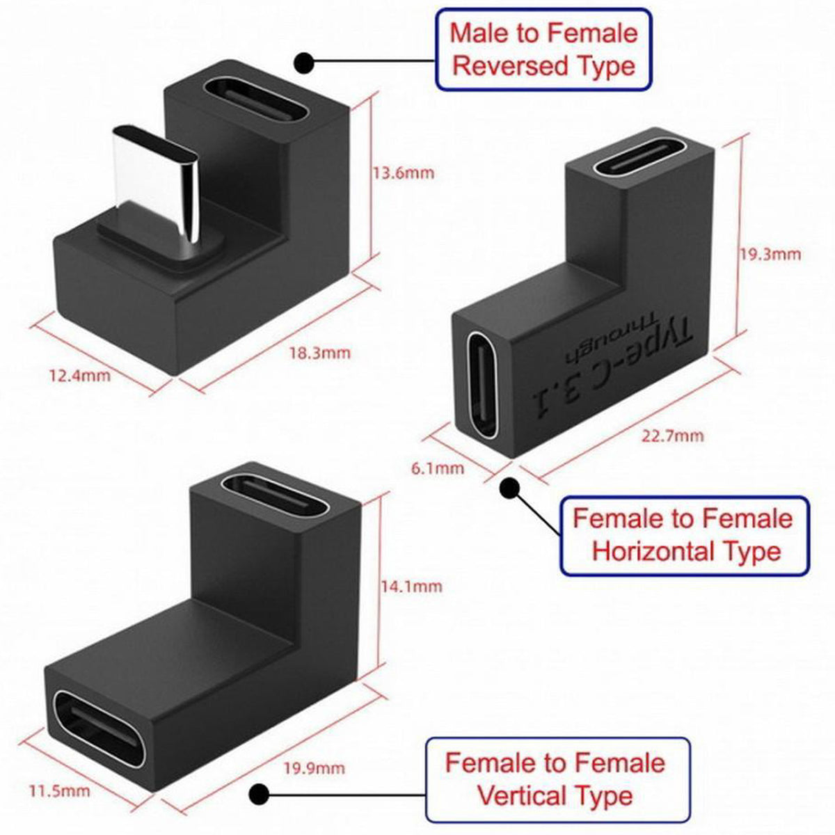 USB C Angled Adapter Type C Elbow Connector Side Bend Vertical Bend U Shaped for Cable Routing in Tight Spaces