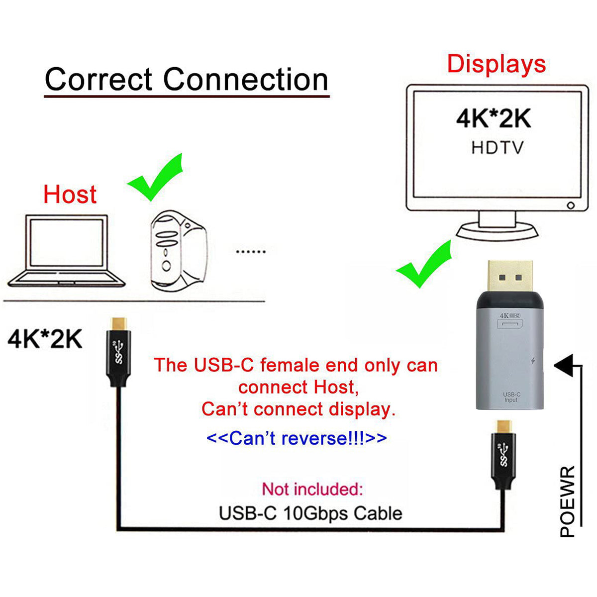 USB C to DisplayPort Adapter 4K 60Hz Type C Female to DP Male Video Converter with PD Charging Port for MacBook Pro XPS Surface Galaxy Monitor Projector
