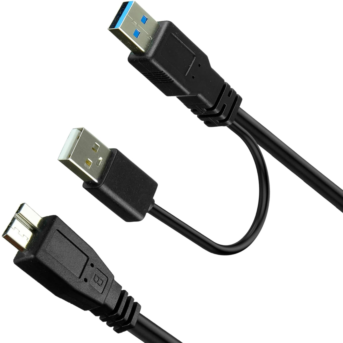 USB 3.0 Y Cable Dual USB A Male to Micro B Cord Extra Power Boost 5Gbps Data Lead for External Hard Drive HDD Enclosure Wii U Blu Ray WD Seagate Toshiba