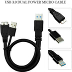 USB 3.0 Y Cable Dual USB A Male to Micro B Cord Extra Power Boost 5Gbps Data Lead for External Hard Drive HDD Enclosure Wii U Blu Ray WD Seagate Toshiba