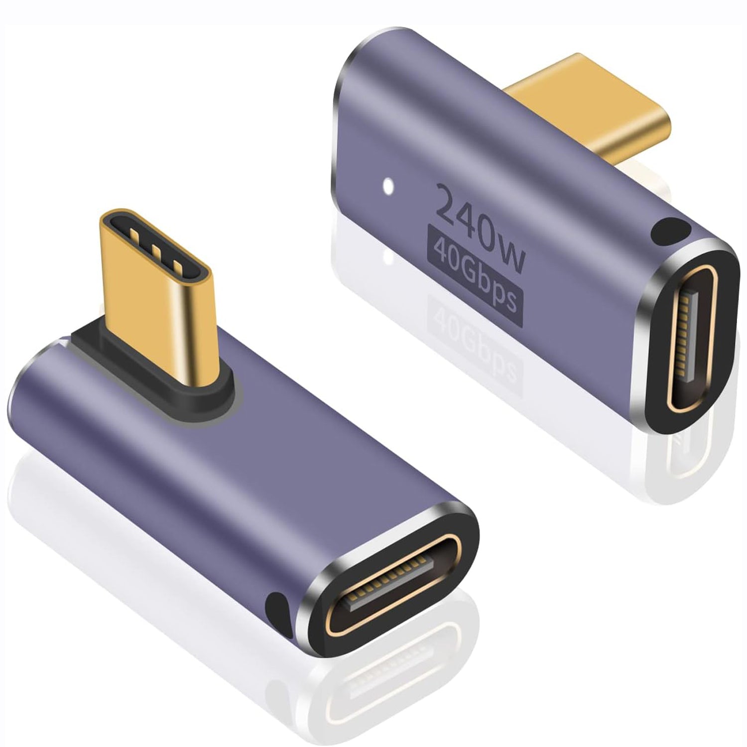 USB C Right Angle Adapter 240W Right Angle 90 Degree USB C Male to Female Extender Support 40Gbps Data Transfer 8K Video with LED Light for ipad MacBook Tablet Phone