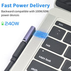 USB-C 90° Right Angle Adapter 240W 40Gbps 8K@60Hz – LED Charging Indicator Male to Female Extender for Laptop Tablet USB-C Devices