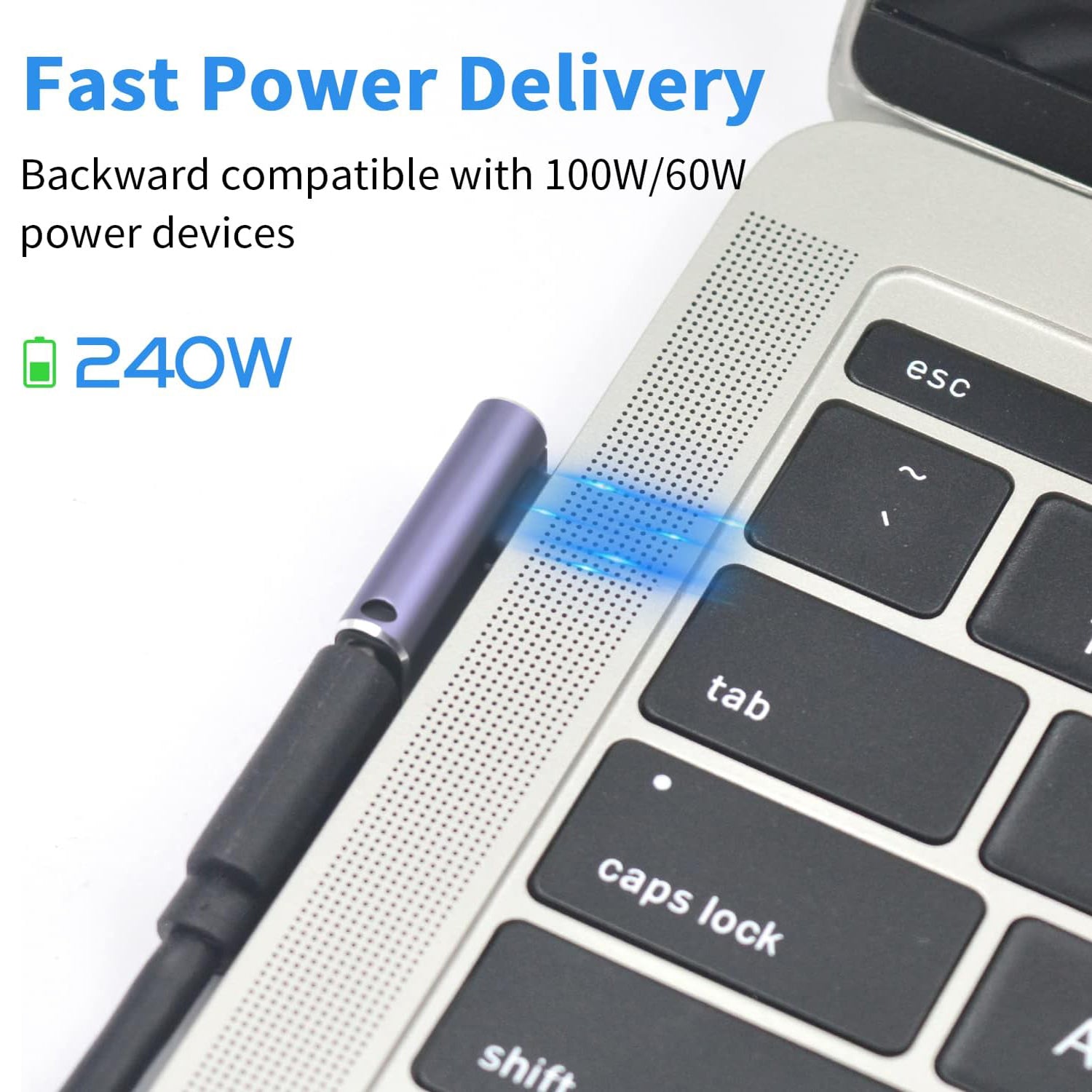 USB C Right Angle Adapter 240W Right Angle 90 Degree USB C Male to Female Extender Support 40Gbps Data Transfer 8K Video with LED Light for ipad MacBook Tablet Phone