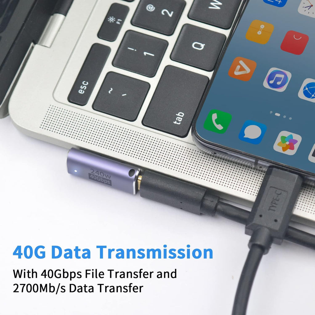 USB C Right Angle Adapter 240W Right Angle 90 Degree USB C Male to Female Extender Support 40Gbps Data Transfer 8K Video with LED Light for ipad MacBook Tablet Phone