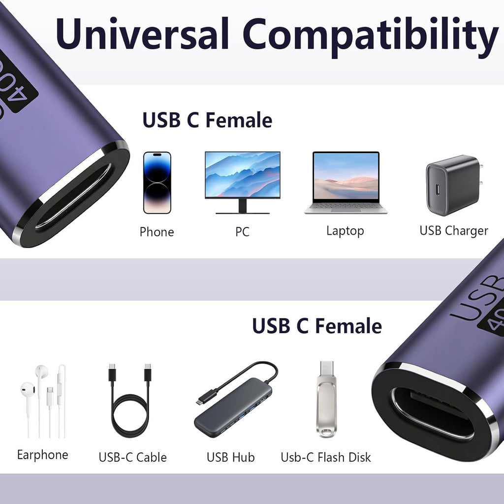 USB C Female to Female Adapter 100W Power Delivery 40Gbps USB c to c Female with 8K 60Hz Video Display Compatible for iPad MacBook Thunderbolt 4/3