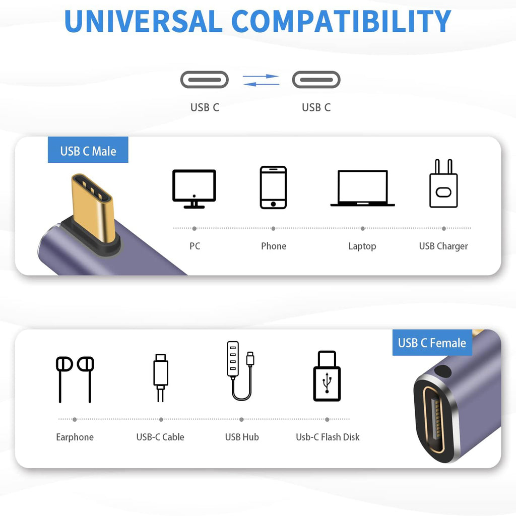 USB C Right Angle Adapter 240W Right Angle 90 Degree USB C Male to Female Extender Support 40Gbps Data Transfer 8K Video with LED Light for ipad MacBook Tablet Phone