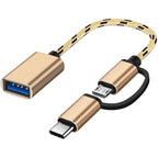 2 in 1 USB C and Micro USB to USB 3.0 OTG Adapter Cable Converter Compatible with Tablets Laptops Smartphones