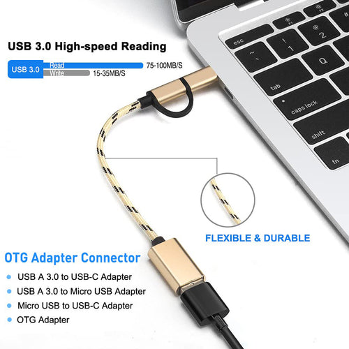 2 in 1 USB C and Micro USB to USB 3.0 OTG Adapter Cable Converter Compatible with Tablets Laptops Smartphones