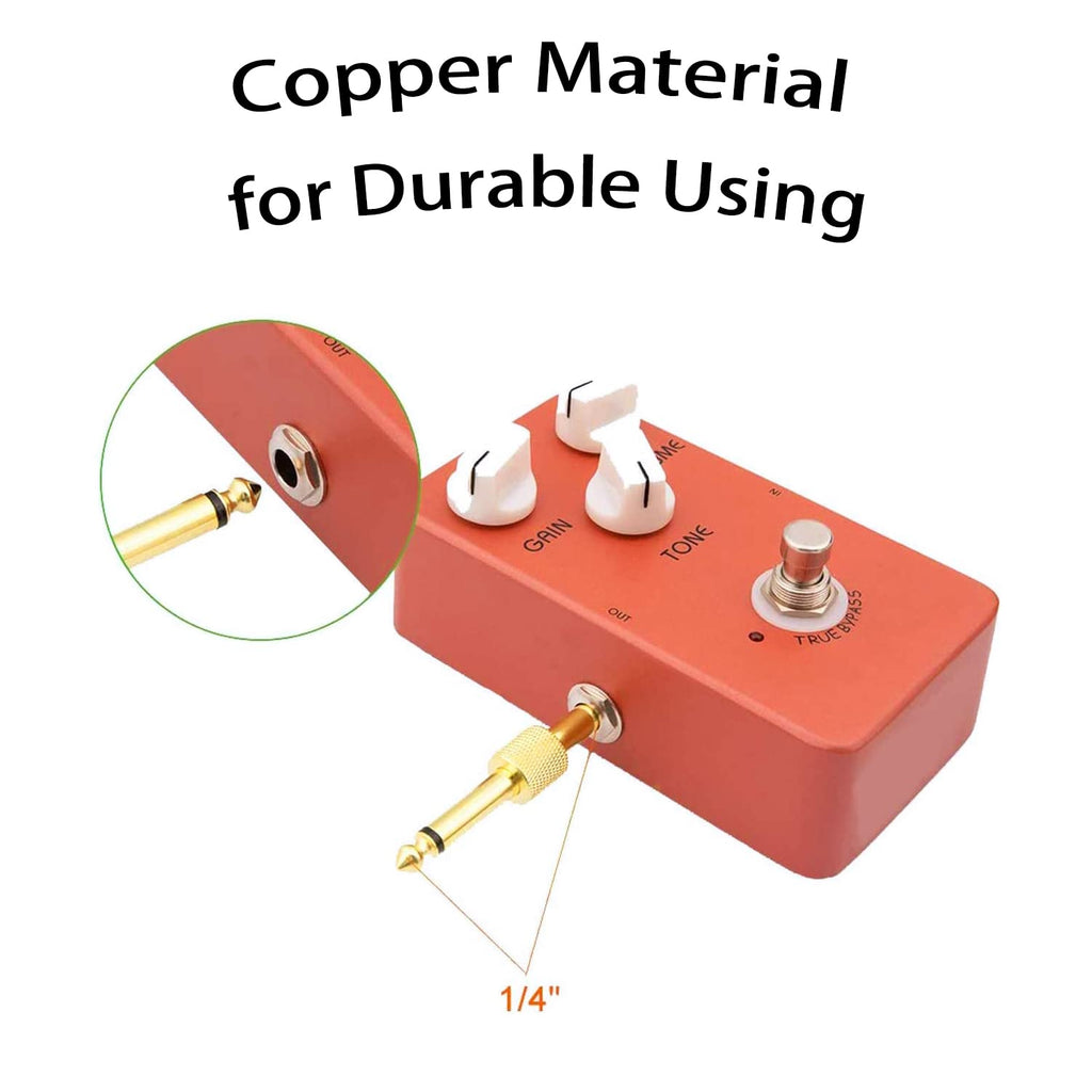 Straight 1/4 Inch Guitar Pedal Coupler 6.35mm TS Male to Male Audio Connector for Effects Pedalboard Gold Plated
