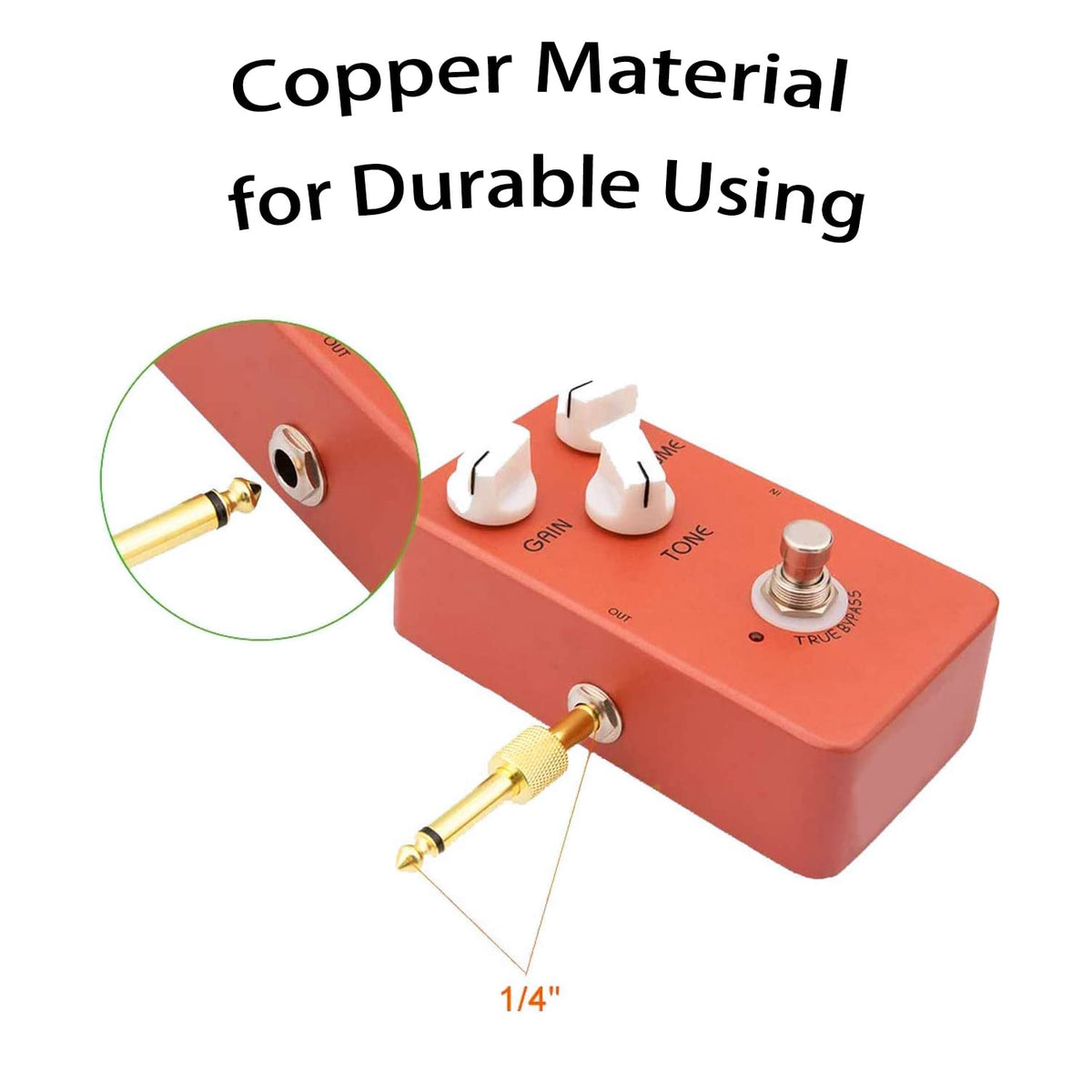 Straight 1/4 Inch Guitar Pedal Coupler 6.35mm TS Male to Male Audio Connector for Effects Pedalboard Gold Plated