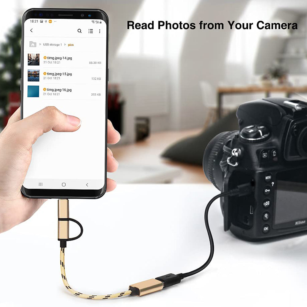 2 in 1 USB C and Micro USB to USB 3.0 OTG Adapter Cable Converter Compatible with Tablets Laptops Smartphones