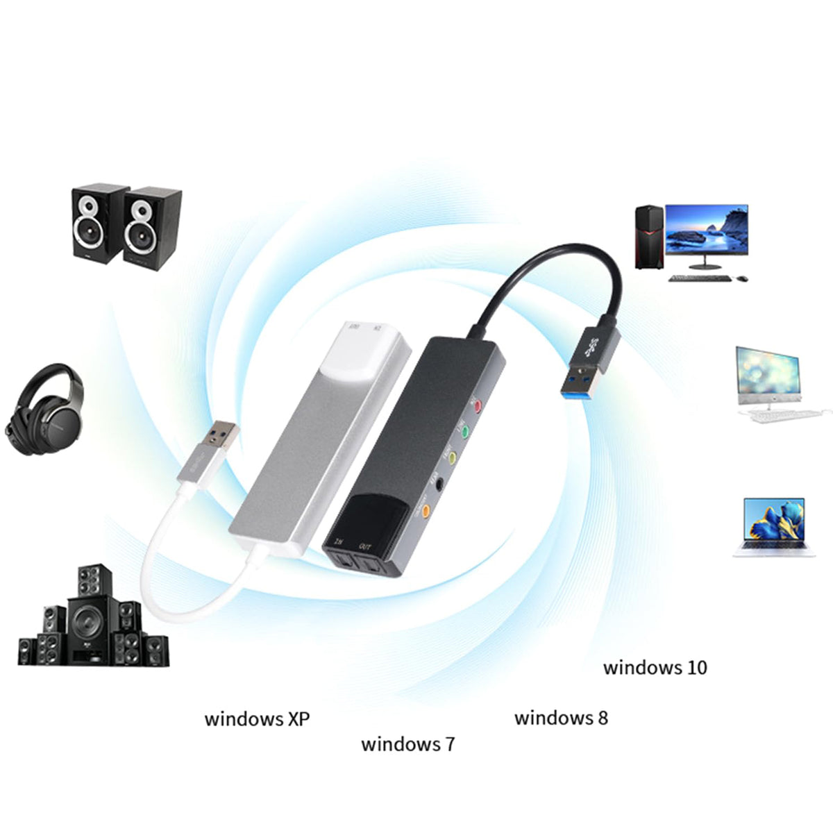 USB External Sound Card 5.1 7.1 Channel SPDIF Optical Audio Adapter Aluminum 48KHz Digital Audio Converter for PC Laptop Desktop Sound System