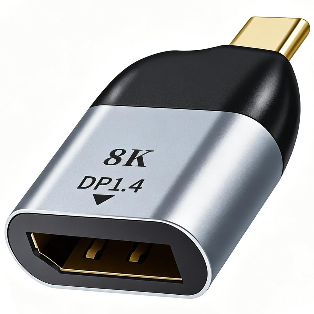 USB C to DisplayPort Adapter 8K 60Hz 4K 144Hz Type C to DP 1.4 Converter Male to Female for MacBook Pro iPad Pro Surface Dell Laptop Monitor Gaming PC