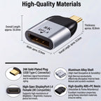 USB C to DisplayPort Adapter 8K 60Hz 4K 144Hz Type C to DP 1.4 Converter Male to Female for MacBook Pro iPad Pro Surface Dell Laptop Monitor Gaming PC