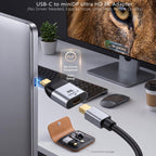 USB C to Mini DisplayPort Adapter 8K 60Hz 4K 144Hz Type C to Mini DP 1.4 Converter Male to Female for MacBook Pro iPad Pro Laptop Monitor Gaming PC