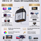 USB C to DisplayPort Adapter 8K 60Hz 4K 144Hz Type C to DP 1.4 Converter Male to Female for MacBook Pro iPad Pro Surface Dell Laptop Monitor Gaming PC