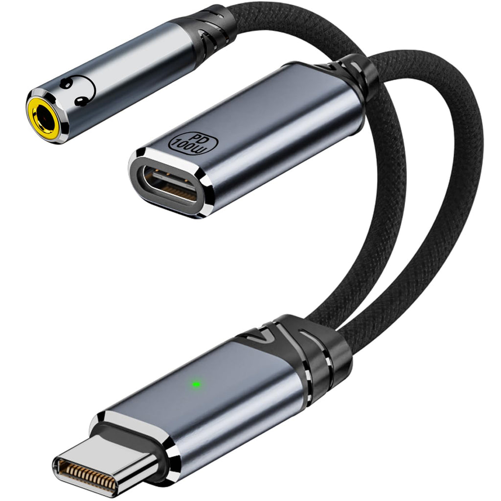 USB C to 3.5mm Headphone Adapter Cable 2 in 1 HiFi DAC 100W PD Fast Charging Aux Audio Jack for iPhone 16 15 Samsung Galaxy Google Pixel iPad