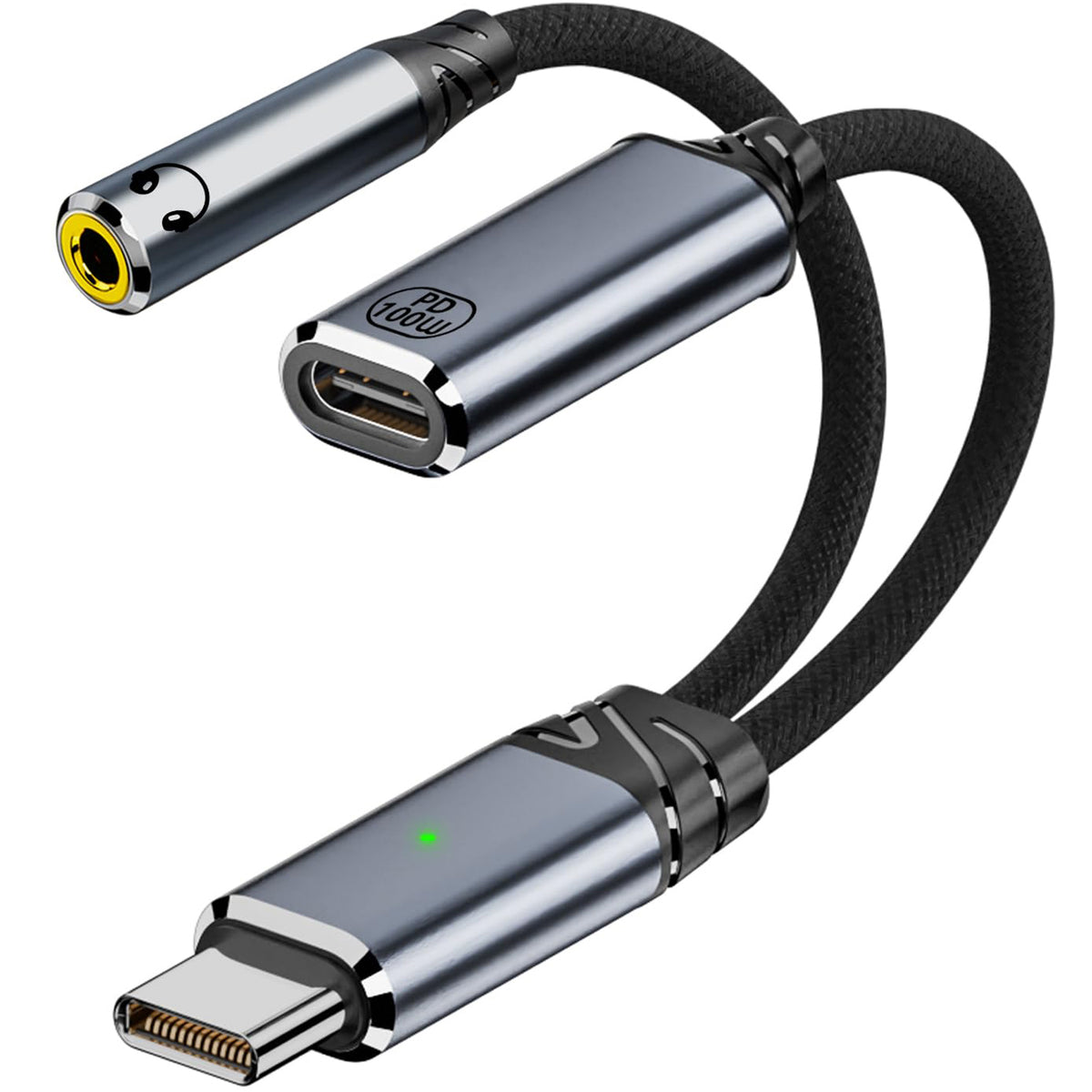 USB C to 3.5mm Headphone Adapter Cable 2 in 1 HiFi DAC 100W PD Fast Charging Aux Audio Jack for iPhone 16 15 Samsung Galaxy Google Pixel iPad
