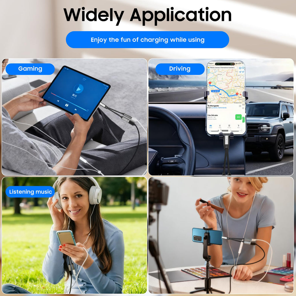 USB C to 3.5mm Headphone Adapter Cable 2 in 1 HiFi DAC 100W PD Fast Charging Aux Audio Jack for iPhone 16 15 Samsung Galaxy Google Pixel iPad