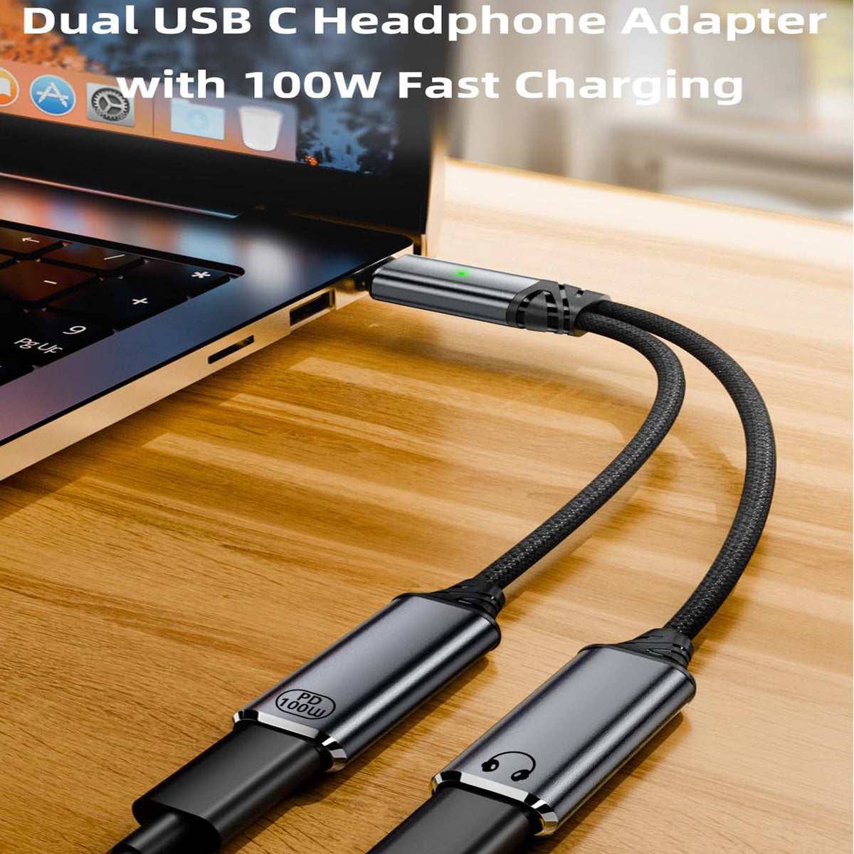 USB C Splitter 2 in 1 Dual USB C Adapter Cable 100W PD Fast Charging for USB C Headphone Flash Drive iPhone 16 15 iPad Samsung Galaxy Google Pixel