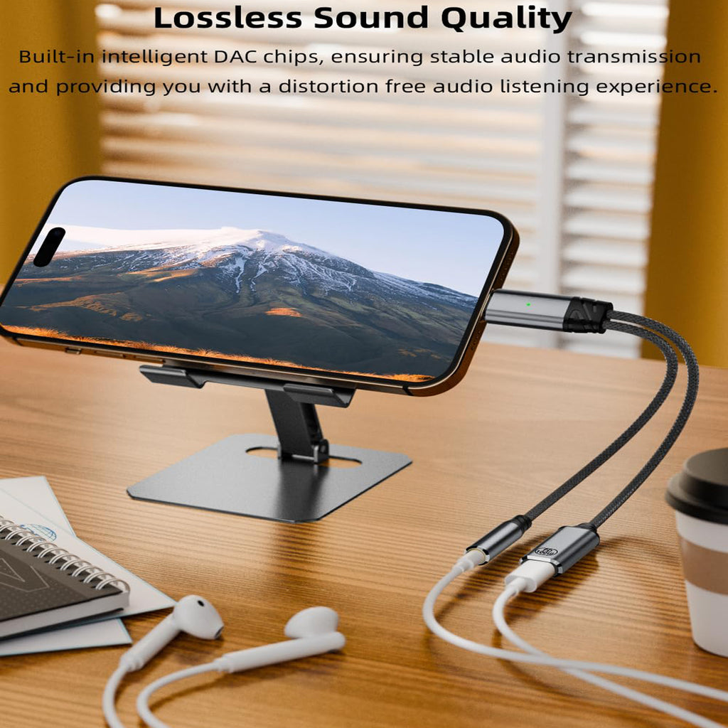 USB C to 3.5mm Headphone Adapter Cable 2 in 1 HiFi DAC 100W PD Fast Charging Aux Audio Jack for iPhone 16 15 Samsung Galaxy Google Pixel iPad