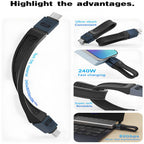Short USB C to USB C Cable 5 Inch 80Gbps 240W PD FPC Flat Thunderbolt 5 4 USB4 8K 60Hz Video for iPhone 16 MacBook iPad External SSD Docking Station