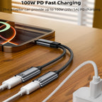 USB C Splitter 2 in 1 Dual USB C Adapter Cable 100W PD Fast Charging for USB C Headphone Flash Drive iPhone 16 15 iPad Samsung Galaxy Google Pixel