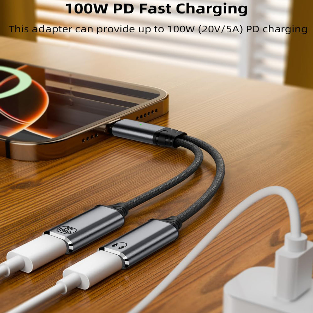 USB C Splitter 2 in 1 Dual USB C Adapter Cable 100W PD Fast Charging for USB C Headphone Flash Drive iPhone 16 15 iPad Samsung Galaxy Google Pixel