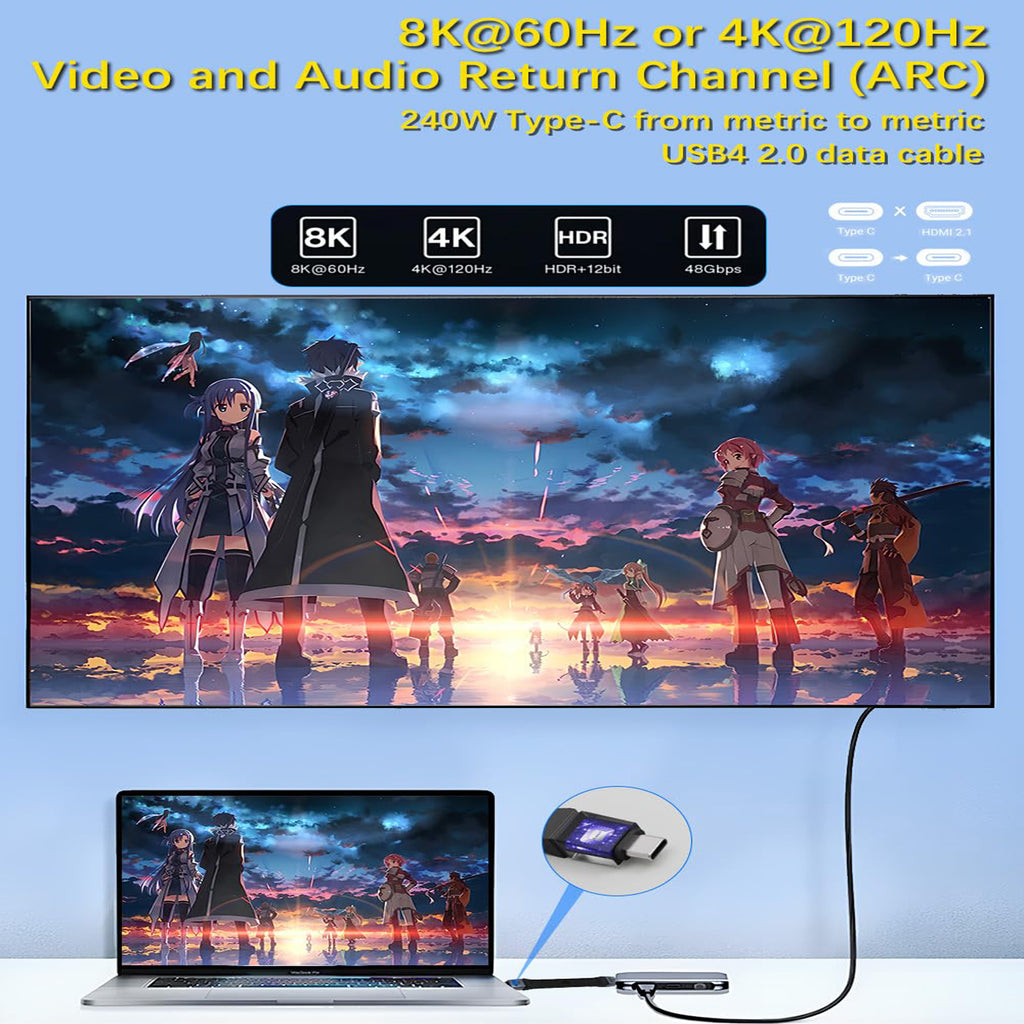 Short USB C to USB C Cable 5 Inch 80Gbps 240W PD FPC Flat Thunderbolt 5 4 USB4 8K 60Hz Video for iPhone 16 MacBook iPad External SSD Docking Station