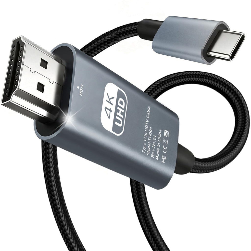 USB C to HDMI Cable 6.6ft 2M 4K 30Hz Type C to HDMI Braided Cord for iPhone 17 16 15 MacBook Pro Air iPad Galaxy S25 S24 Dell XPS Surface HDTV Monitor