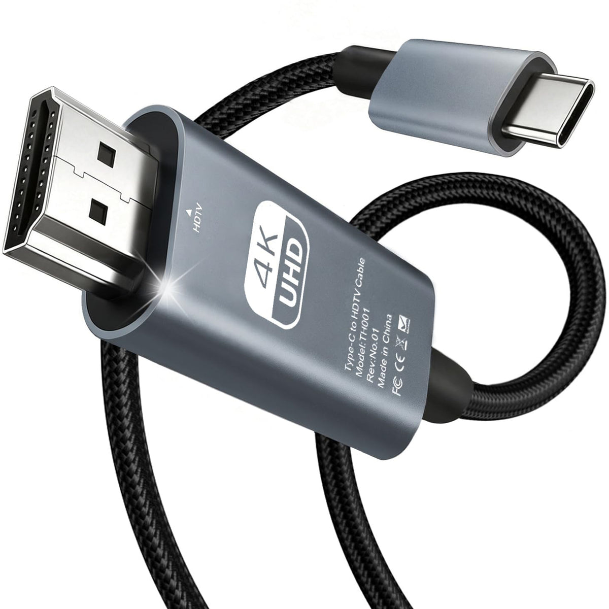 USB C to HDMI Cable 6.6ft 2M 4K 30Hz Type C to HDMI Braided Cord for iPhone 17 16 15 MacBook Pro Air iPad Galaxy S25 S24 Dell XPS Surface HDTV Monitor