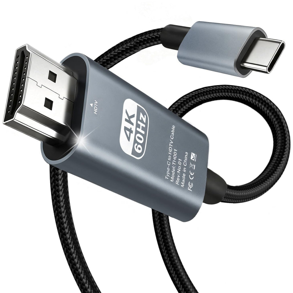 USB C to HDMI Cable 6.6ft 2M 4K 60Hz Type C to HDMI Braided Cord for iPhone 17 16 15 MacBook Pro Air iPad Galaxy S25 S24 Dell XPS Surface HDTV Monitor