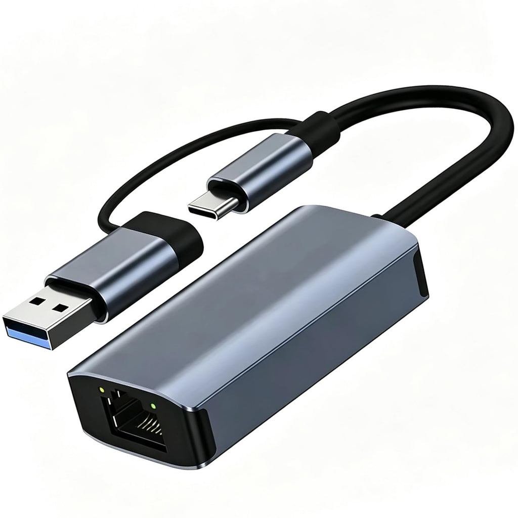 2 in 1 USB C and USB to Ethernet Adapter Aluminum USB 3.0 to RJ45 Gigabit LAN Converter 1000Mbps for MacBook Nintendo Switch Surface Pro Laptop PC